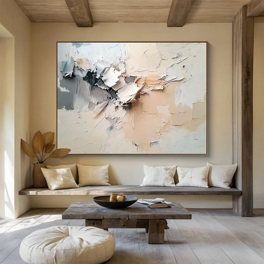 Textured Beige and Gray Abstract Painting with Dynamic Layers DYP294