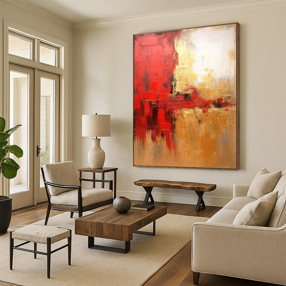 Red and Gold Abstract Painting with Dynamic Compositions ADGE069