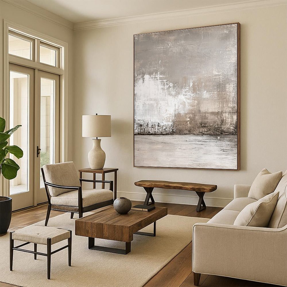 Gray Textured Abstract Painting with Muted Tones GER121
