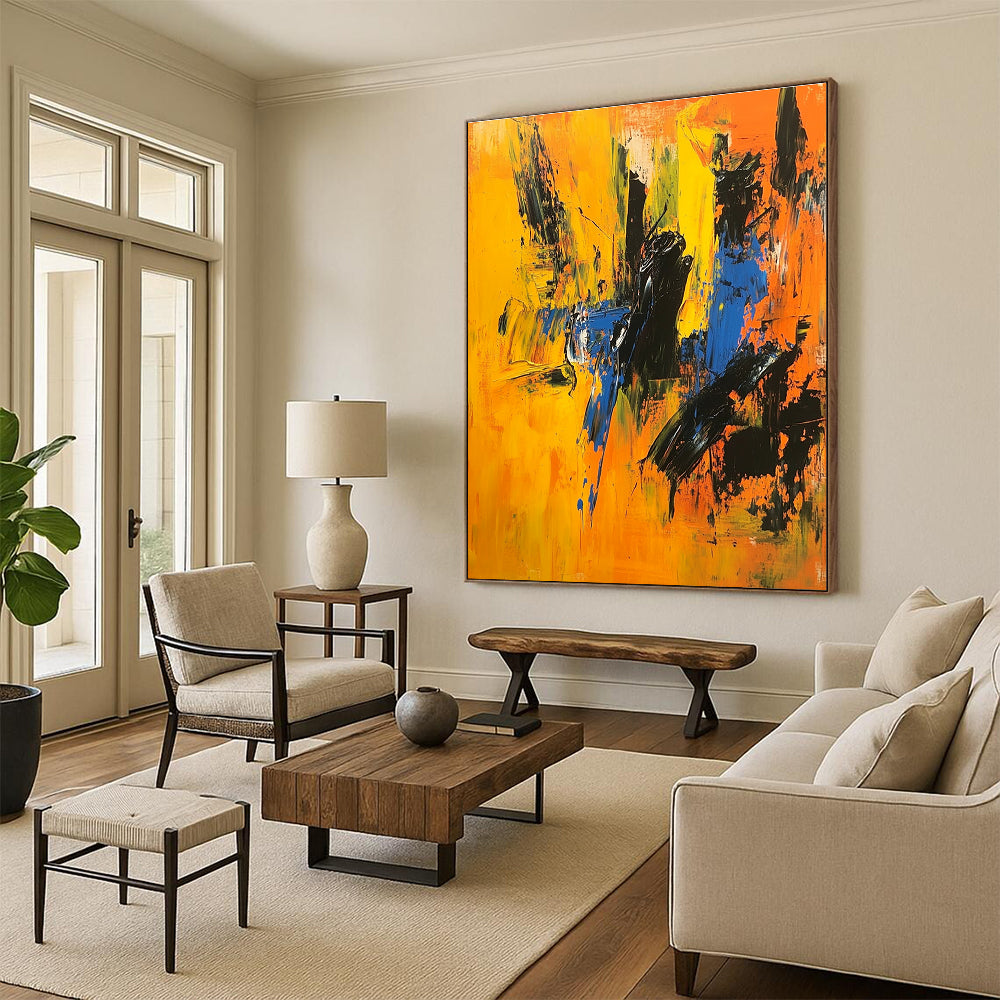 Yellow Blue Abstract Painting with Bold Strokes GER710