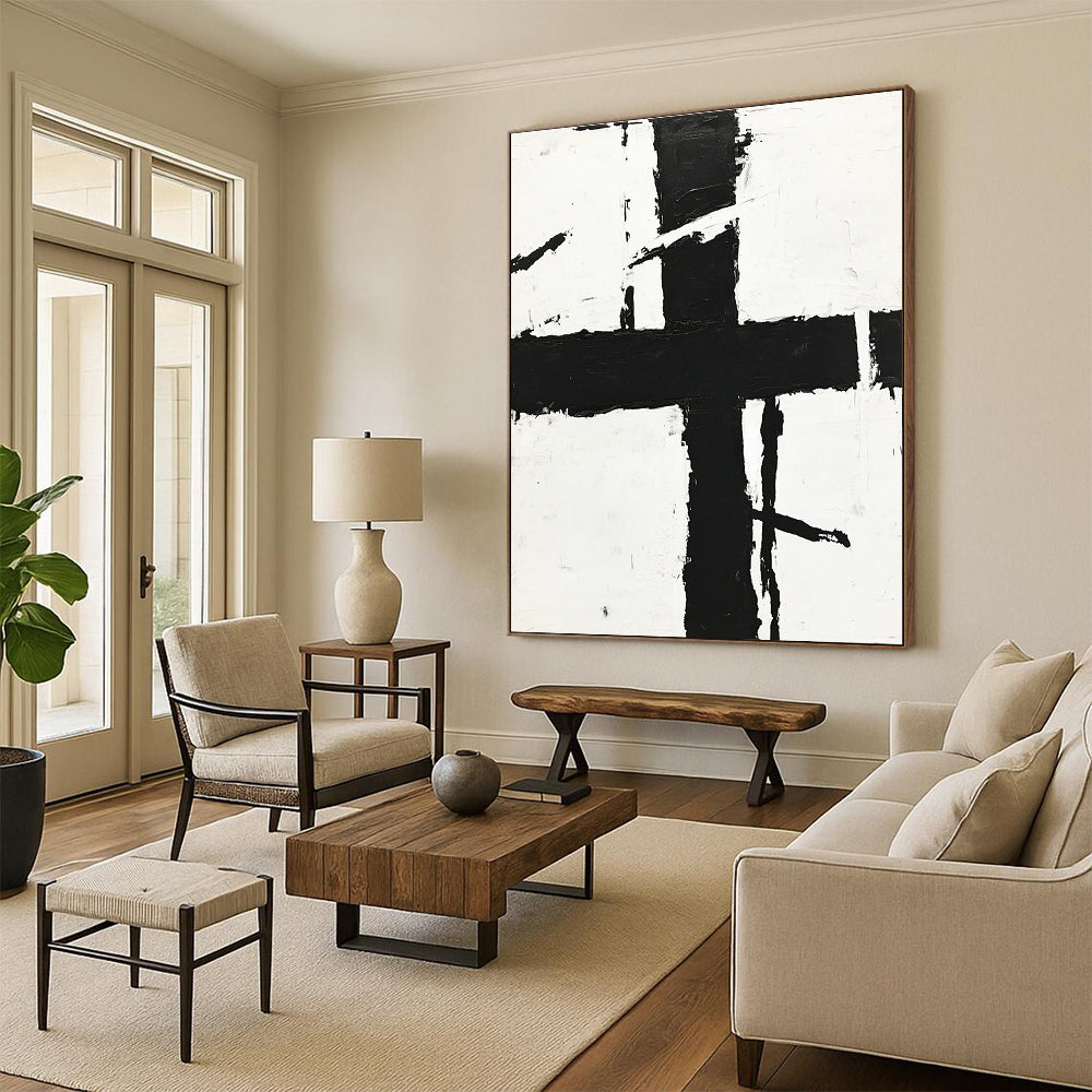 Expressive Black Cross Abstract with White Background GER349