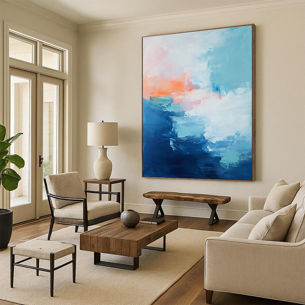 Blue Orange Abstract Painting with Layered Hues GER813