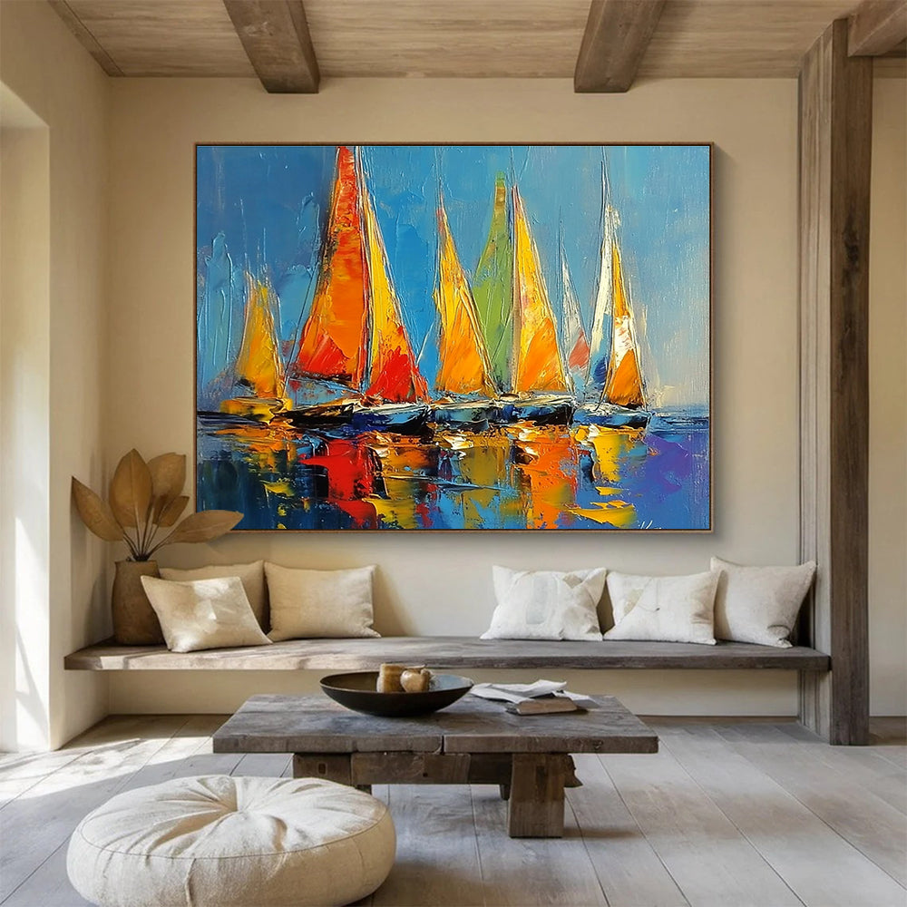 Colorful Sailboats Abstract Painting with Vibrant Sails DYP433