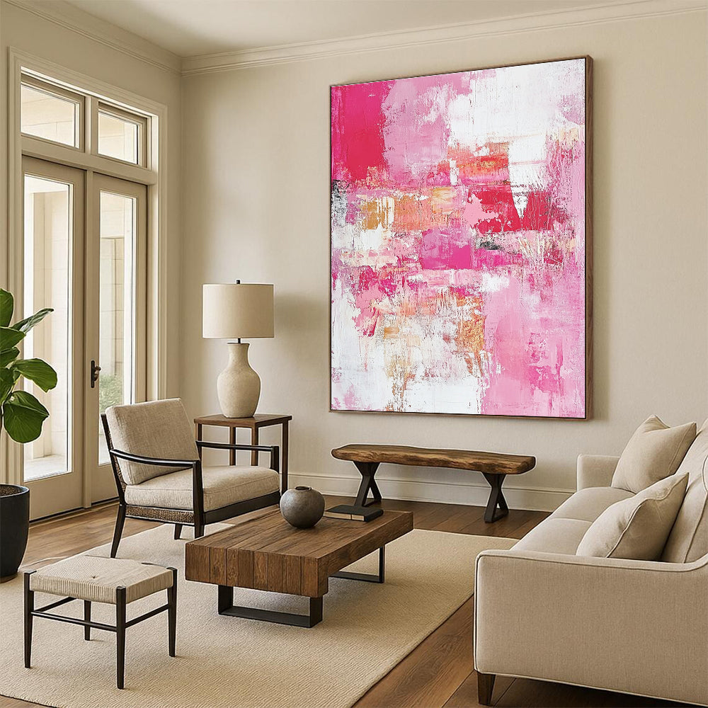 Pink Abstract Painting with Textured Surfaces GER727