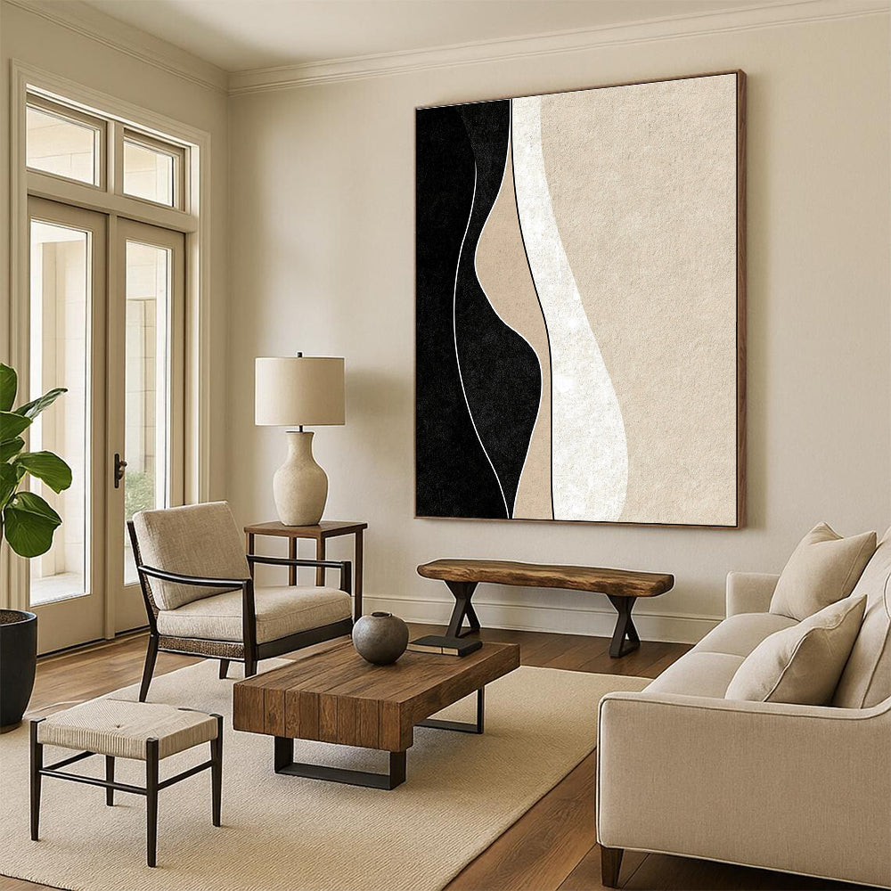 Curved Line Abstract Painting with Neutral Tones GER098