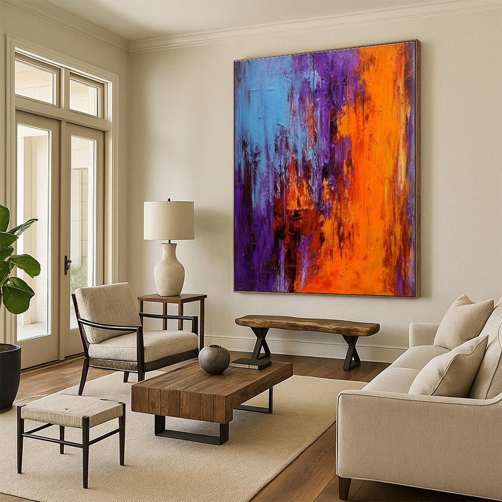 Oversized Custom Hand-Painted Abstract Canvas for Office Meeting Pod Wall and Cottage Hallway Bicycle Storage Wall DLZ1929