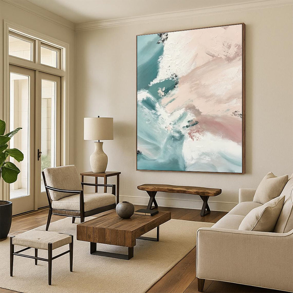 Blue and Pink Abstract Painting with Flowing Brushstrokes ADGE277