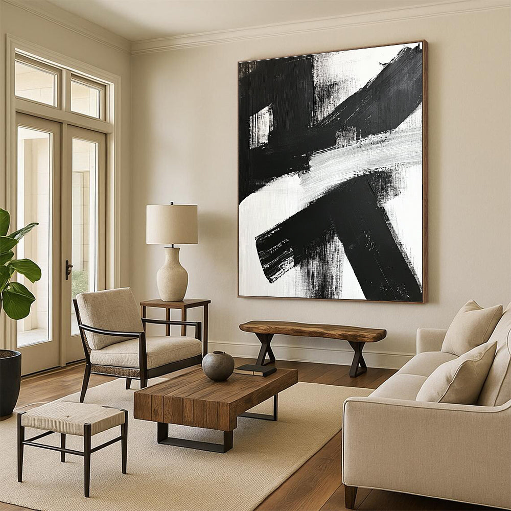 Bold Black White Abstract with Thick Cross Strokes GER359
