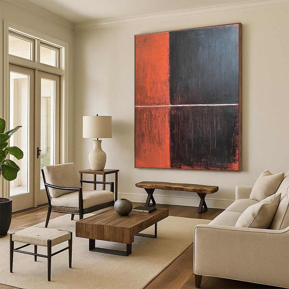 Red Black and White Abstract Painting with Bold Color Blocks GER035