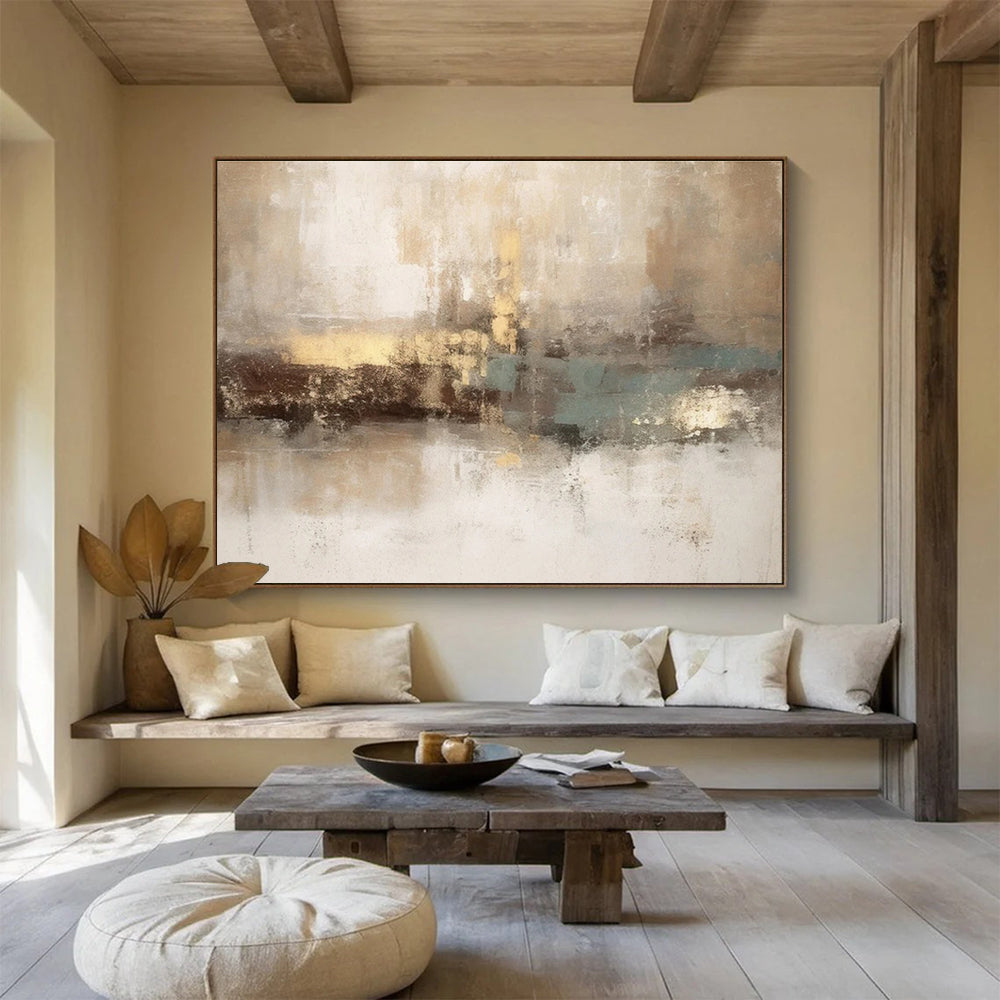 Beige Brown Teal Abstract Painting THY069