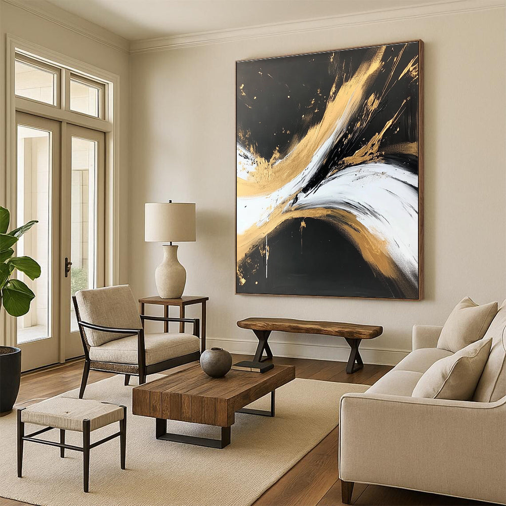 Gold - Streaked Abstract with Black, White, and Gold GER316