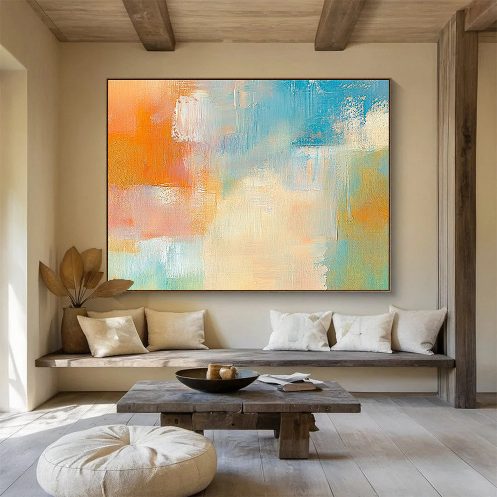 Colorful Abstract Blocks Painting with Orange Blue and Pink Hues DYP283