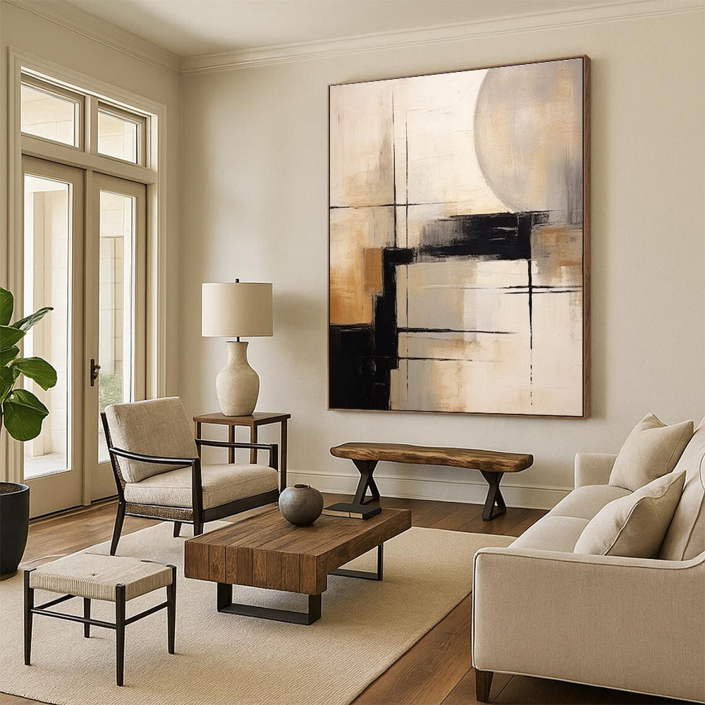 Brown and White Geometric Abstract Painting ADGE356