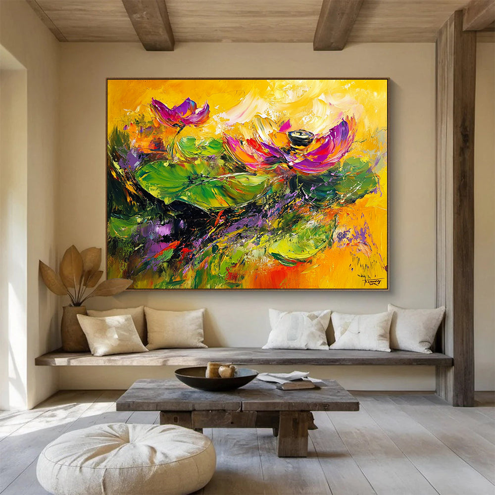 Vibrant Lotus Abstract Painting with Bold and Colorful Hues DYP354