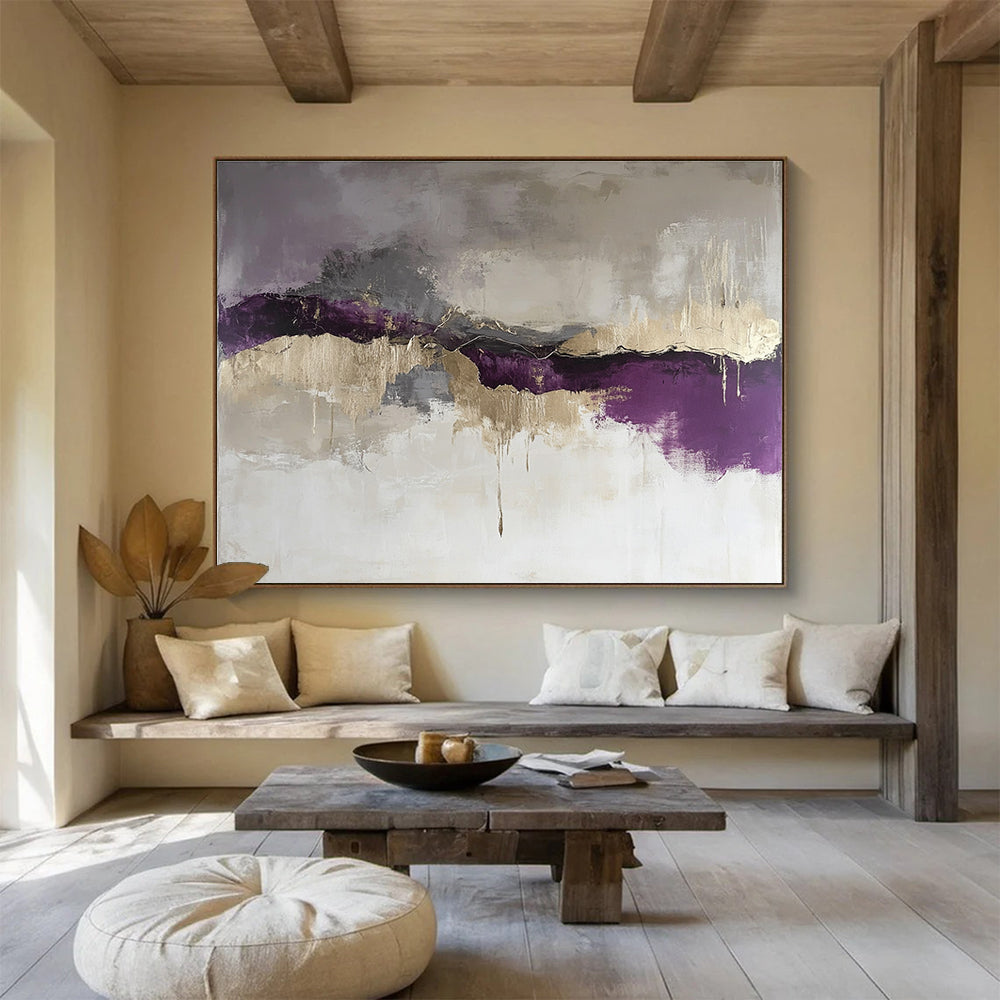 Purple and Gold Abstract Flow Painting DYP474