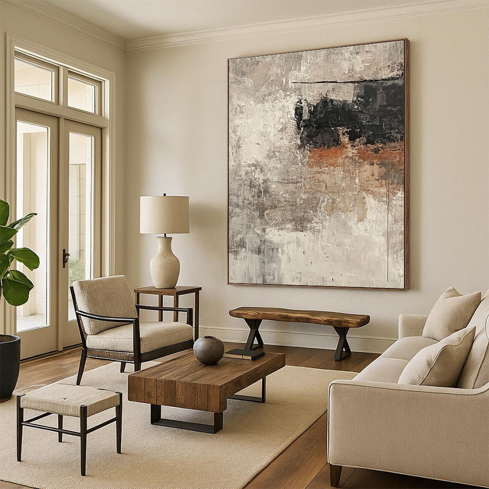Gray Textured Abstract Painting with Layered Depths GER155