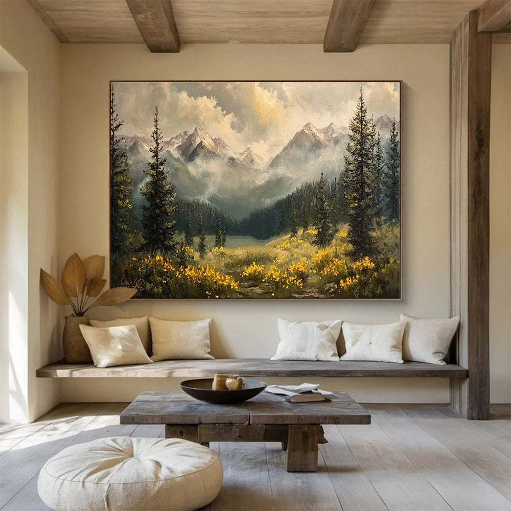 Mountain Valley with Wildflowers Abstract Painting THY420