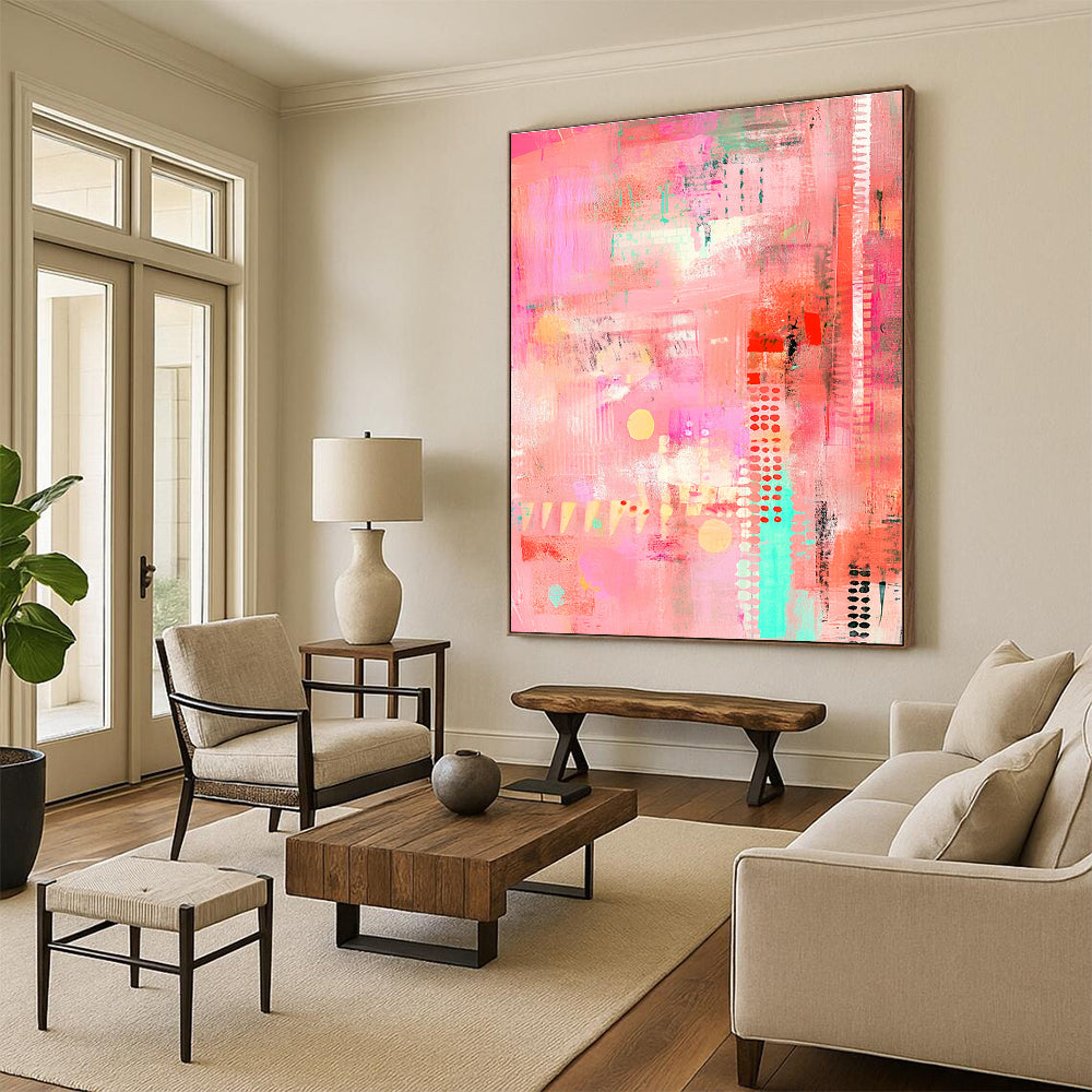 Playful Pink Abstract with Colorful Accents and Patterns GER256
