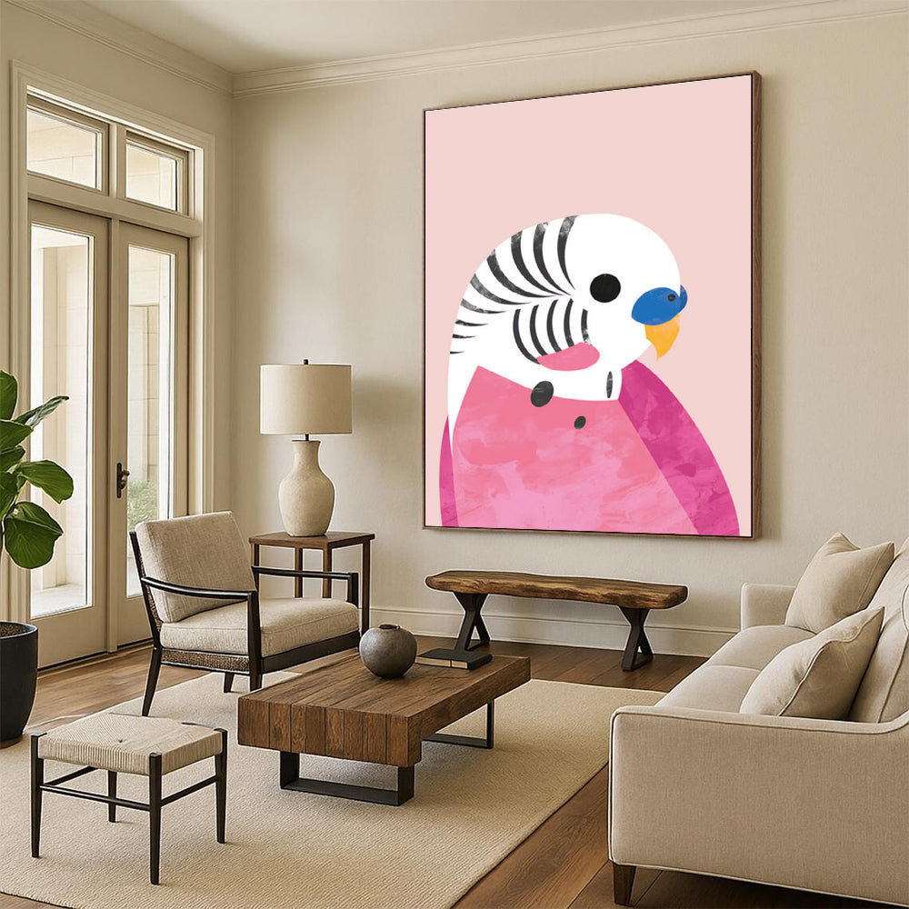 Pink Parrot Pop Art - Inspired Abstract Painting ADGE227