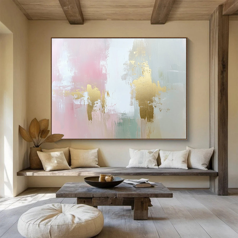 Gold Accent Abstract Painting in Pink and Green DYP442