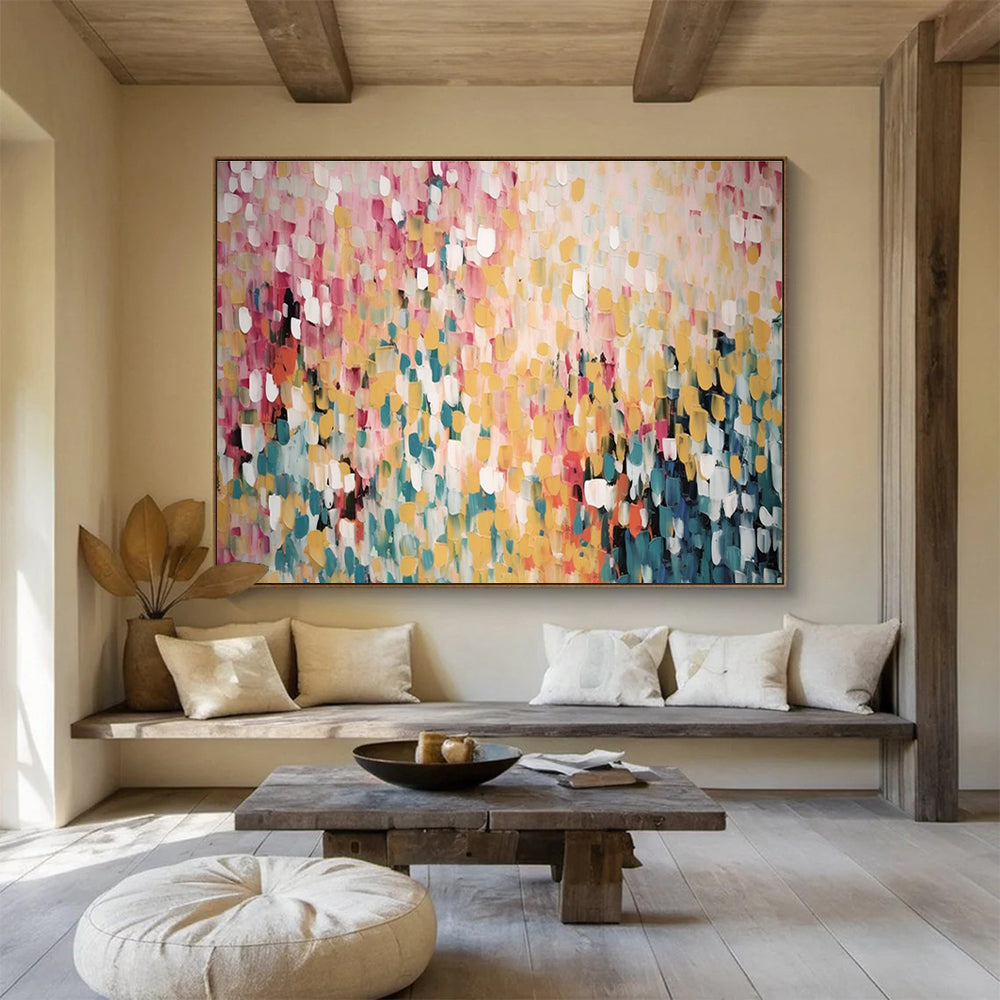 Pastel Color Block Abstract Painting with Pink, Yellow, and Blue Hues THY166