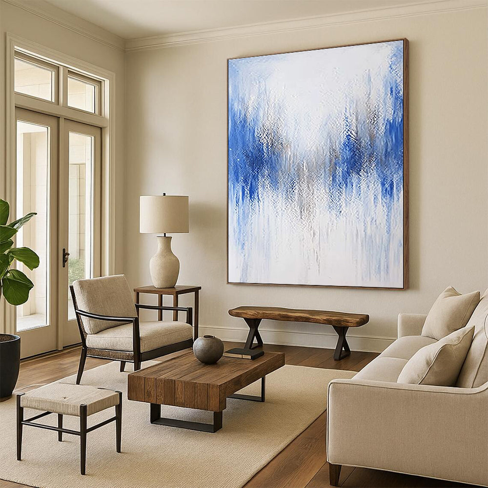 Blue and Silver Abstract Painting with Gradient Layers GER392