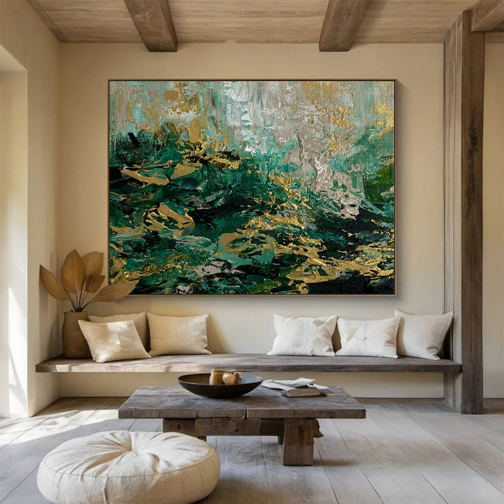Green Gold Abstract Painting with Lush Textures THY355