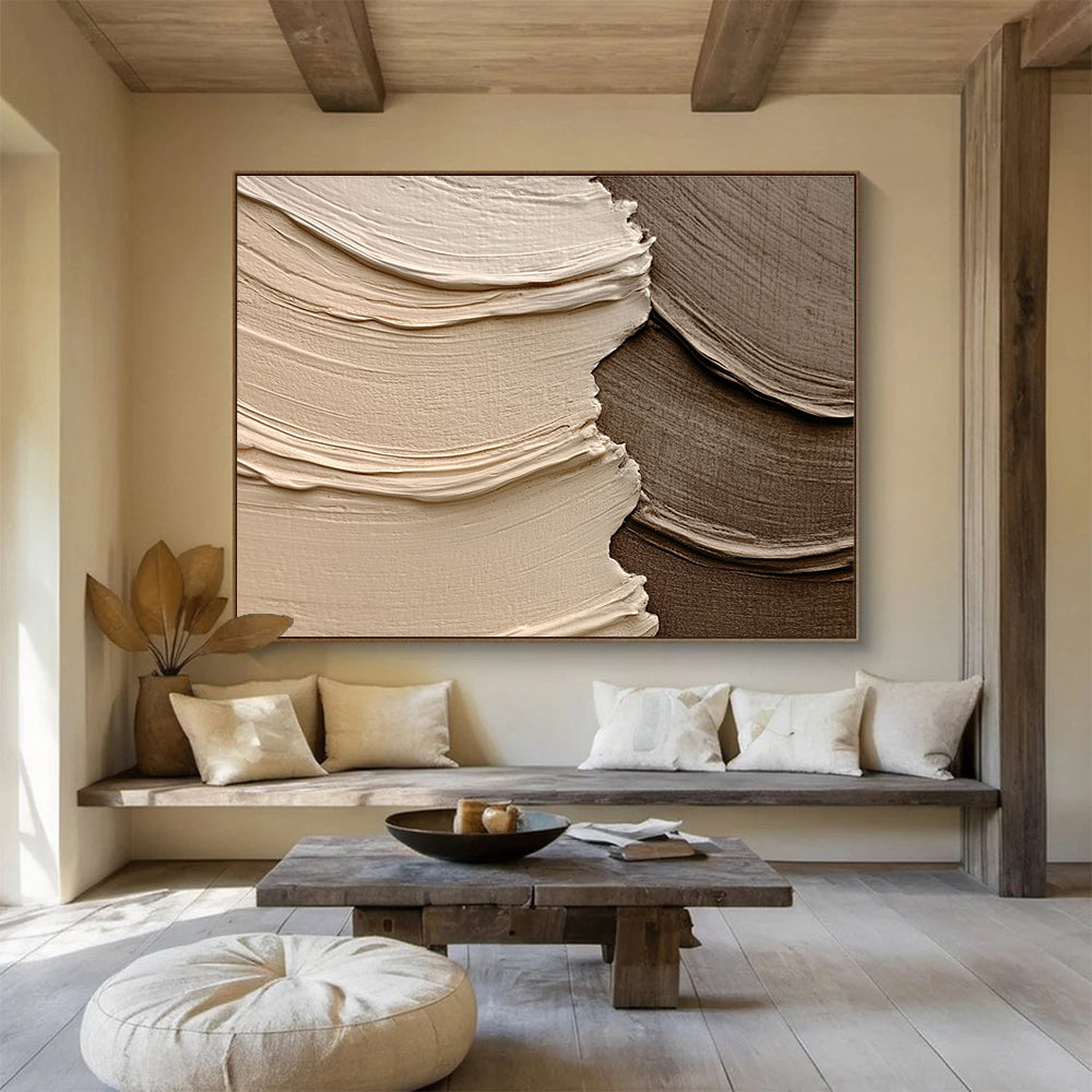 Beige Brown Textured - Rippled Shapes Abstract Painting DYP041