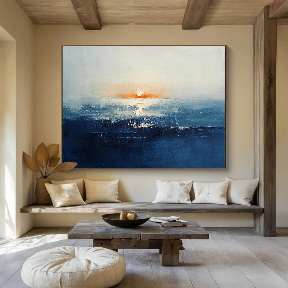 Sunset Sea Abstract Painting with Orange and Blue Hues DYP277