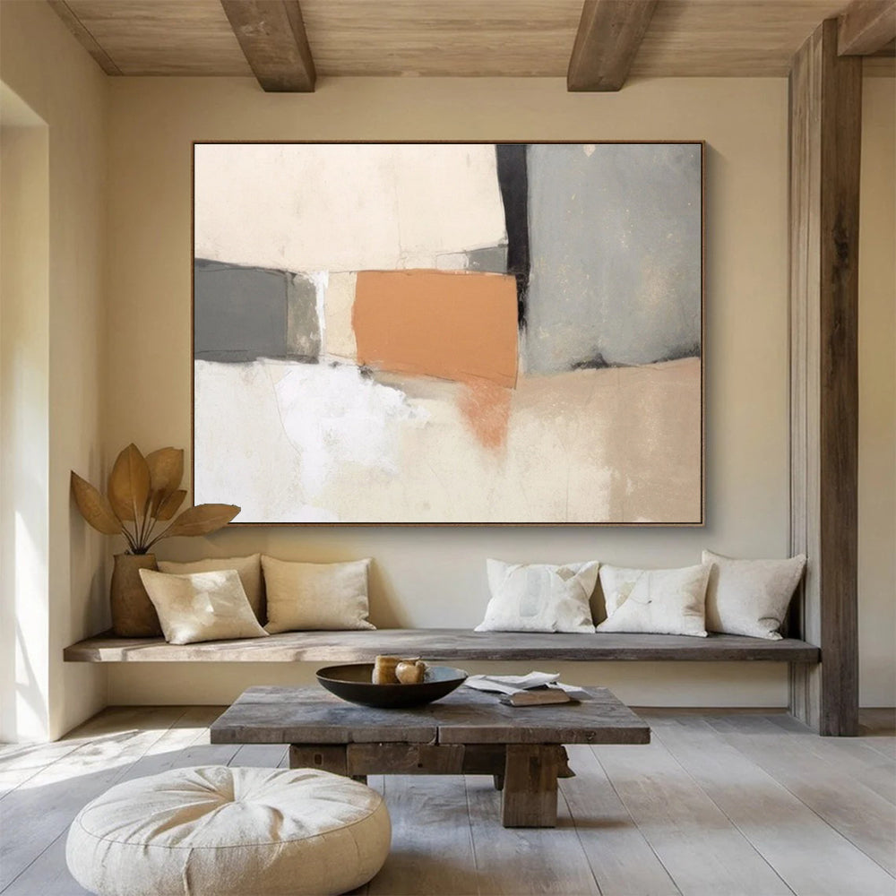 Beige Grey Orange Abstract Painting THY075