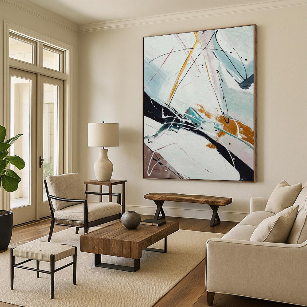 White Yellow Blue Black Abstract Painting ADGE046
