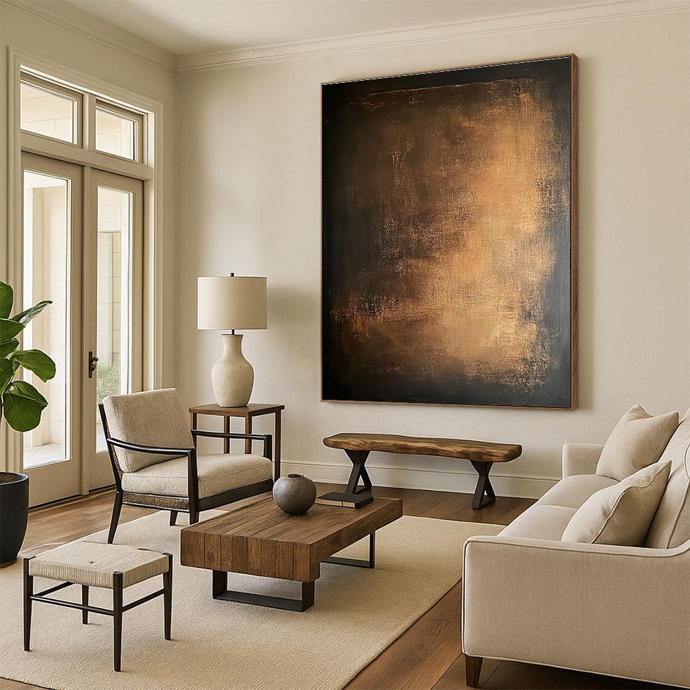 Dark Gold Abstract Painting with Mysterious Glow GER136
