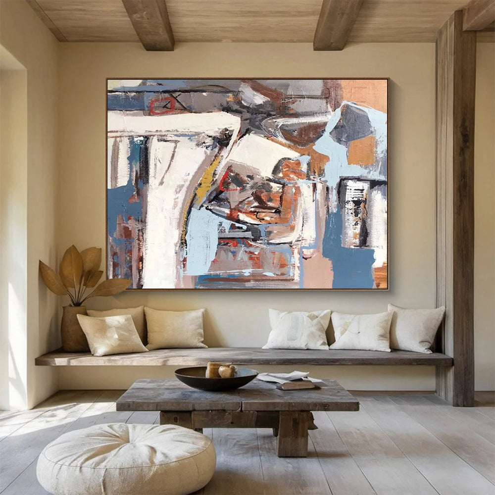 Grey Blue Brown Abstract Shapes Painting THY025