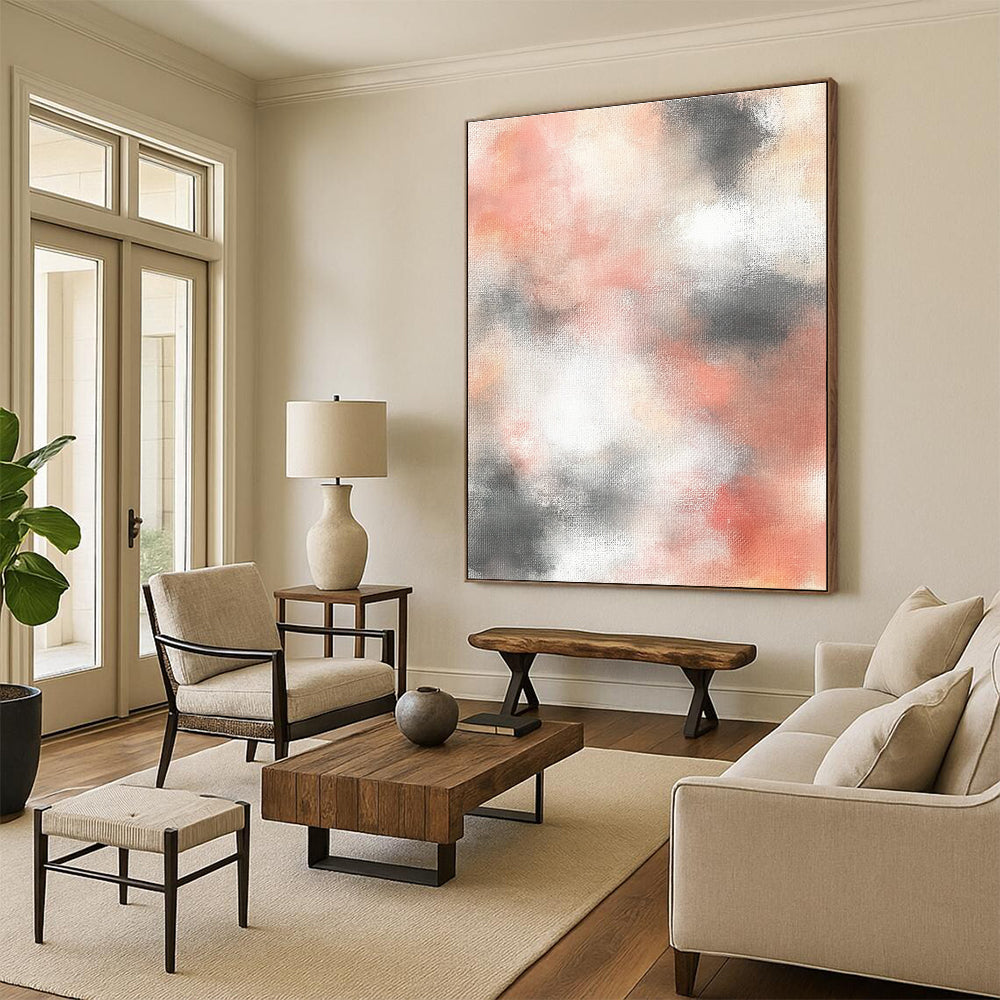 Soft Coral and Gray Blends Abstract Painting GER872