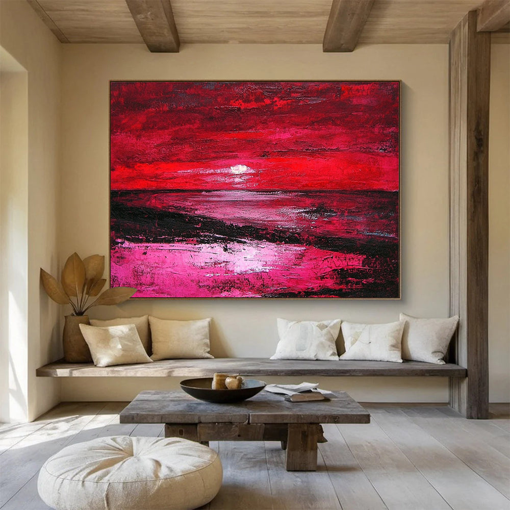 Red Sunset Abstract Landscape Painting with Dramatic Hues DYP432
