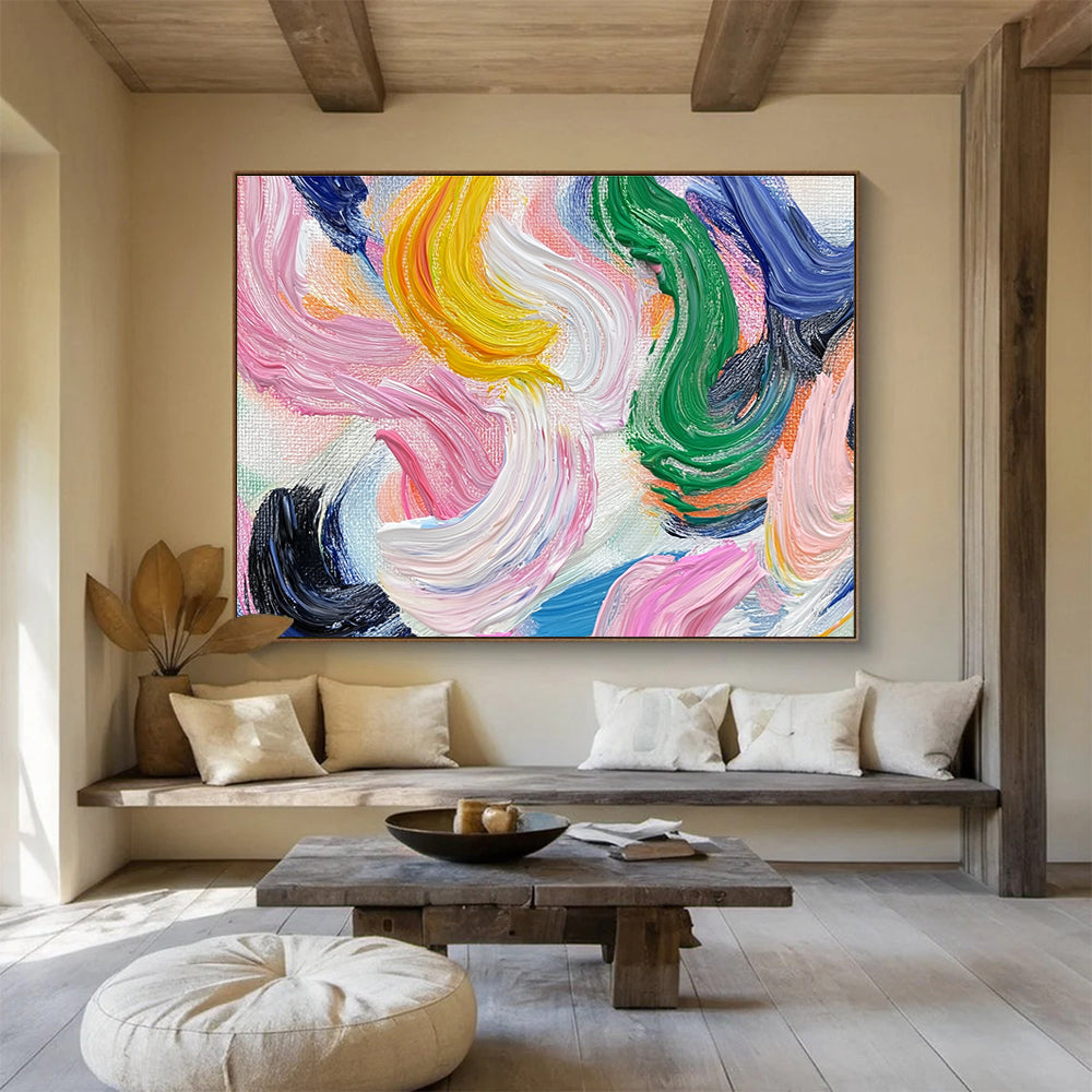 Pink Yellow Green - Wavy Line Abstract Painting DYP028