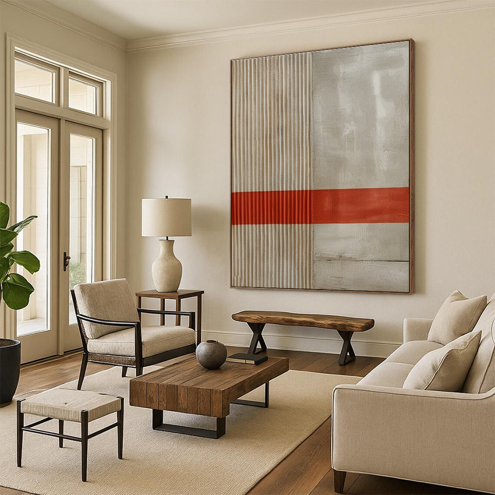 Beige White Red Minimalist Painting ADGE007