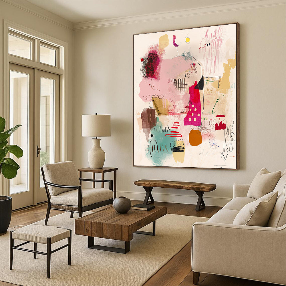 Whimsical Mixed Media Abstract Collage with Playful Shapes GER204