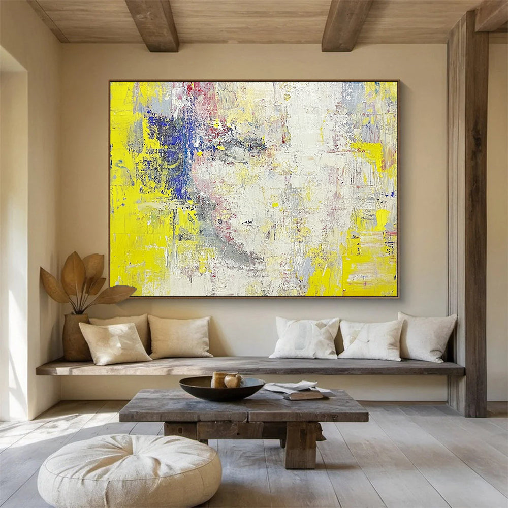Yellow Abstract Composition Painting with Colorful Accents DYP528