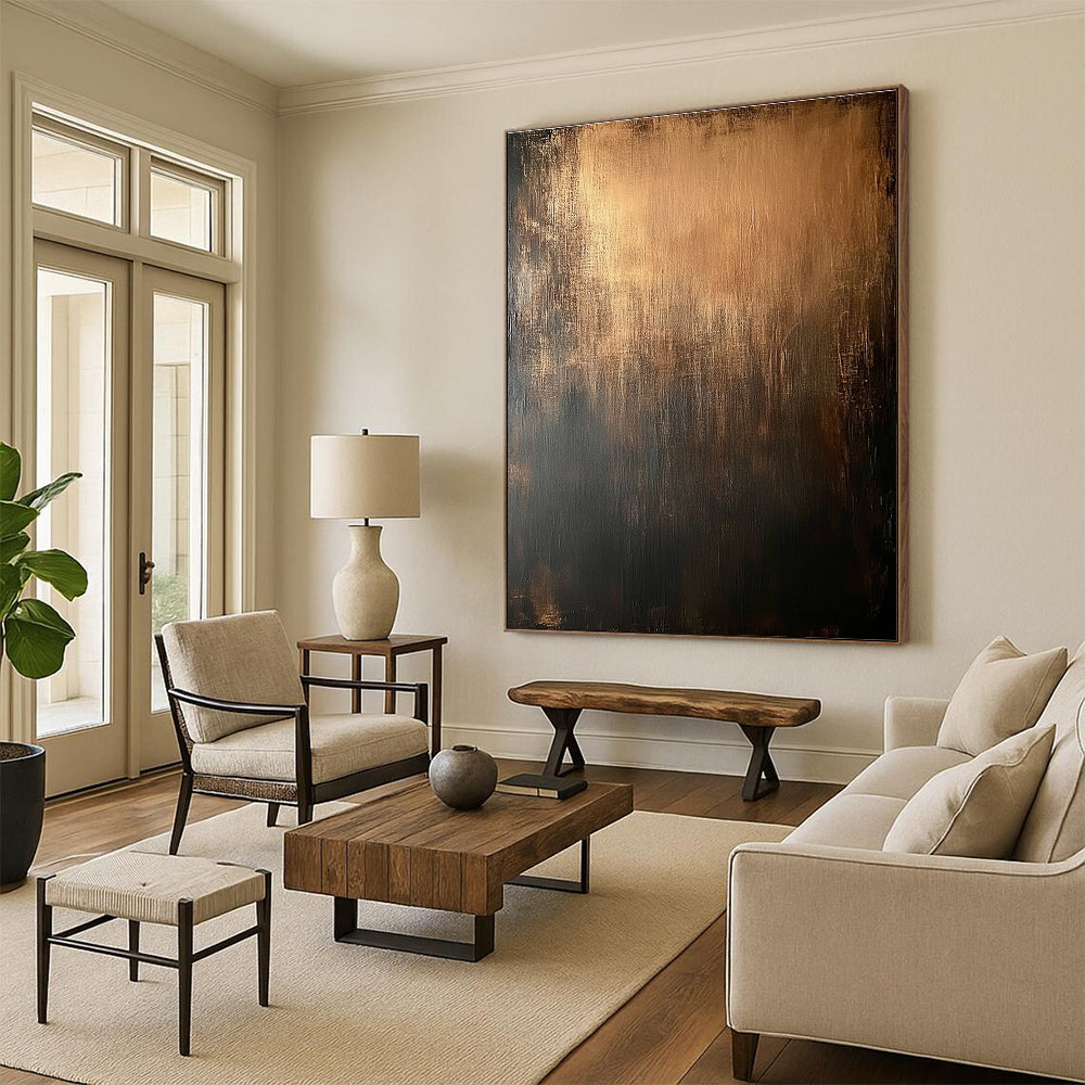 Bronze and Black Abstract Painting with Gradient Textures GER118