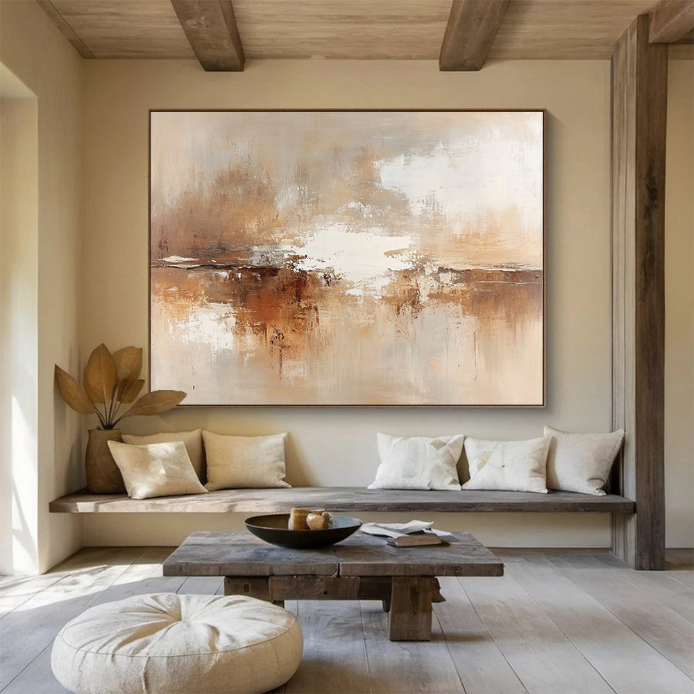 Brown and White Abstract Painting with Textured Brushstrokes DYP172