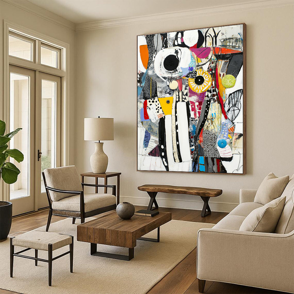 Collage Style Abstract Painting with Eclectic Elements GER757