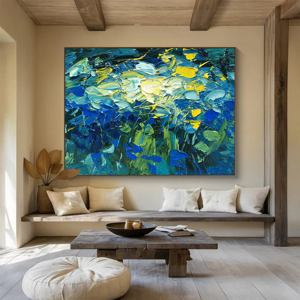 Blue Yellow Green Abstract Floral Painting THY483