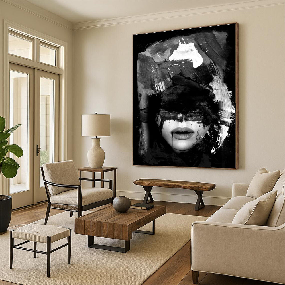 Black and White Abstract Portrait Painting ADGE232