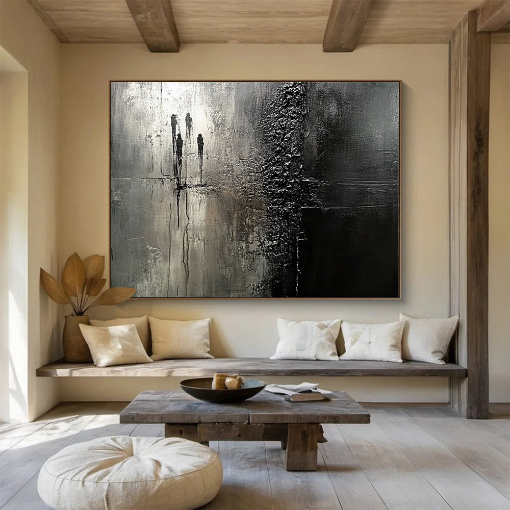 Black White Silhouette - Urban Scene Abstract Painting DYP038