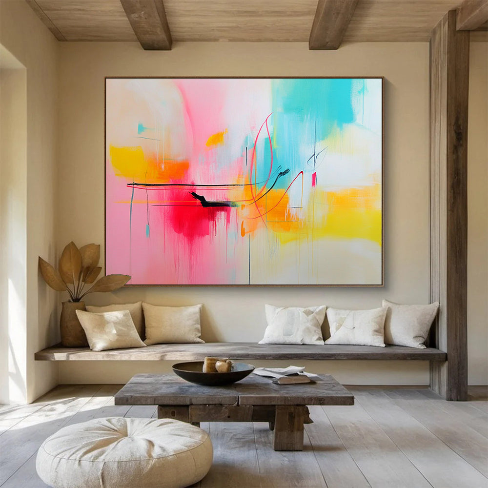 Colorful Pastel Abstract Painting with Delicate Lines DYP304