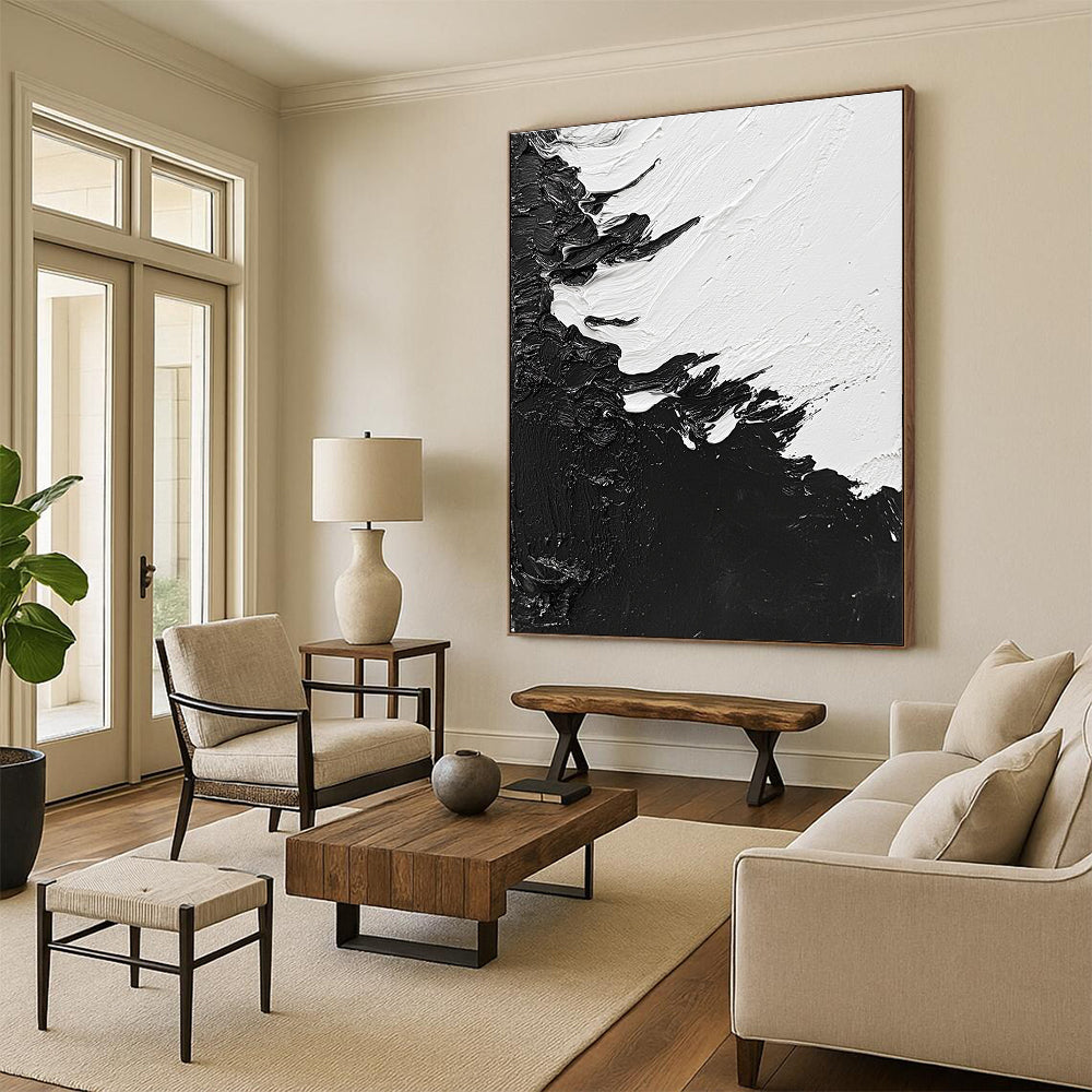 Black White Textured Edges Abstract Painting GER825