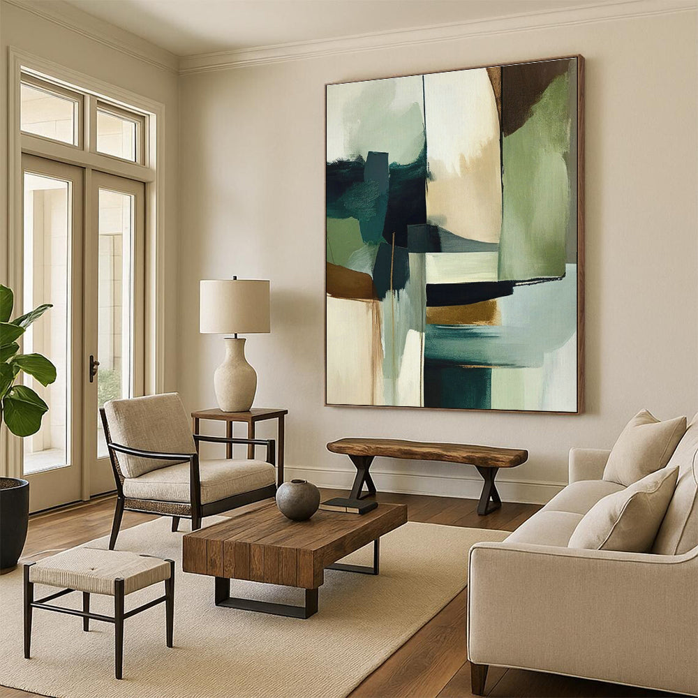 Large Hand-Painted Abstract Art for Cottage Living Room and Cottage Entryway DLZ1637