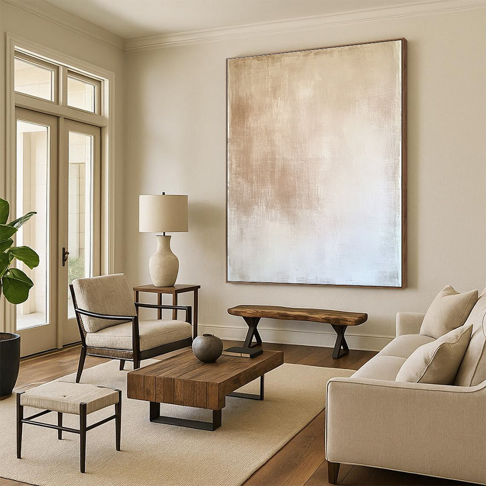 Beige and White Textured Abstract Painting with Subtle Gradients GER022