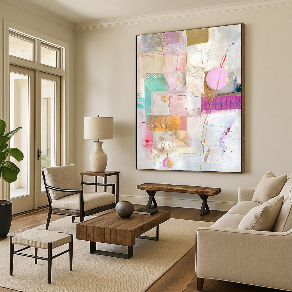 Delicate Mixed Media Abstract Collage with Pastel Tones GER206